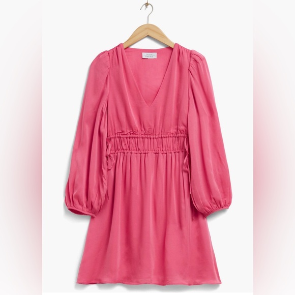 & Other Stories Dresses & Skirts - & OTHER STORIES Hot Pink V-Neck Drawstring Waist Mini Dress
